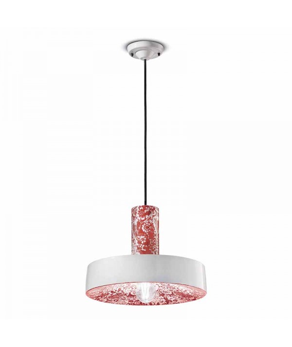 lampada a sospensione di ferroluce in ceramica rossa e bianca