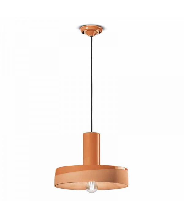 lampada a sospensione di ferroluce in ceramica arancio pesca