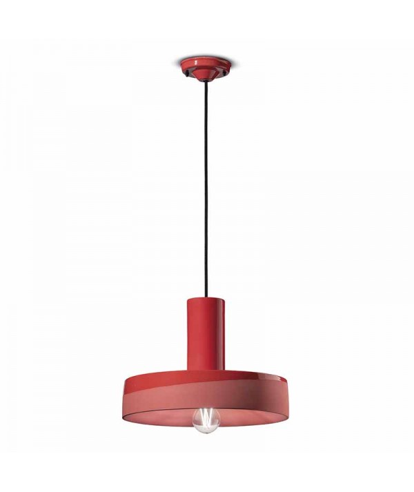 lampada a sospensione di ferroluce in ceramica rosso corallo