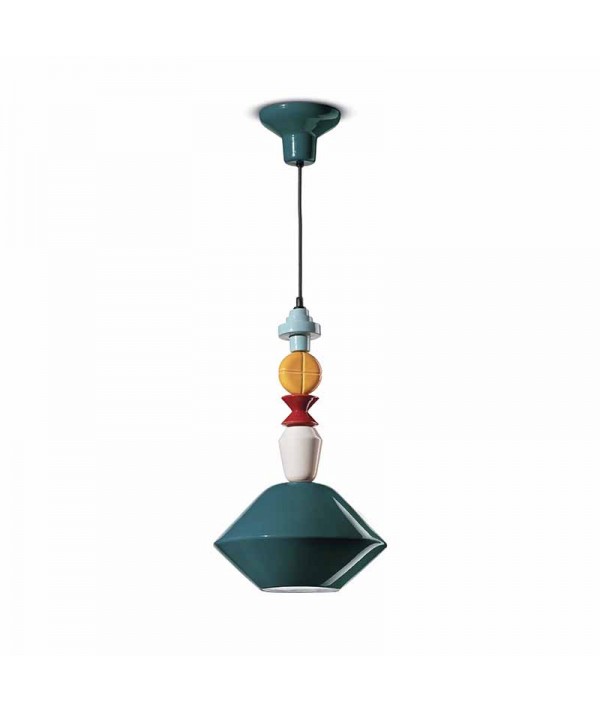 lampada a sospensione lariat di ferroluce in ceramica verde
