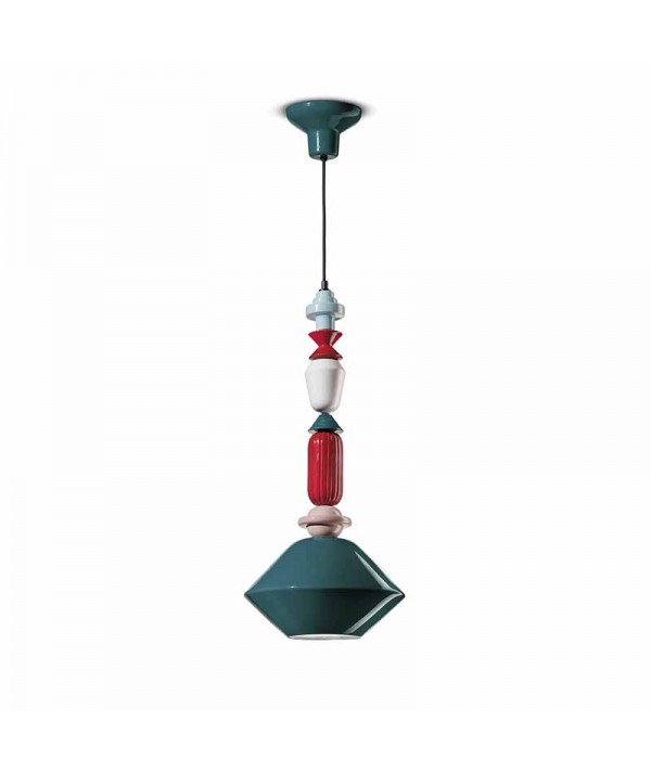 lampada a sospensione lariat di ferroluce in ceramica verde