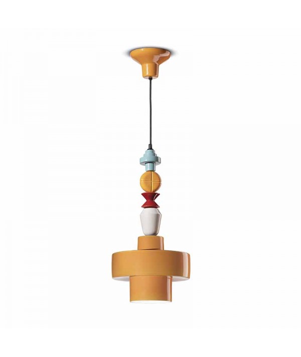 lampada a sospensione lariat di ferroluce in ceramica gialla
