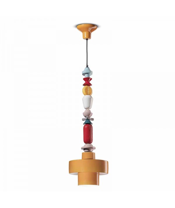 lampada a sospensione lariat di ferroluce in ceramica gialla
