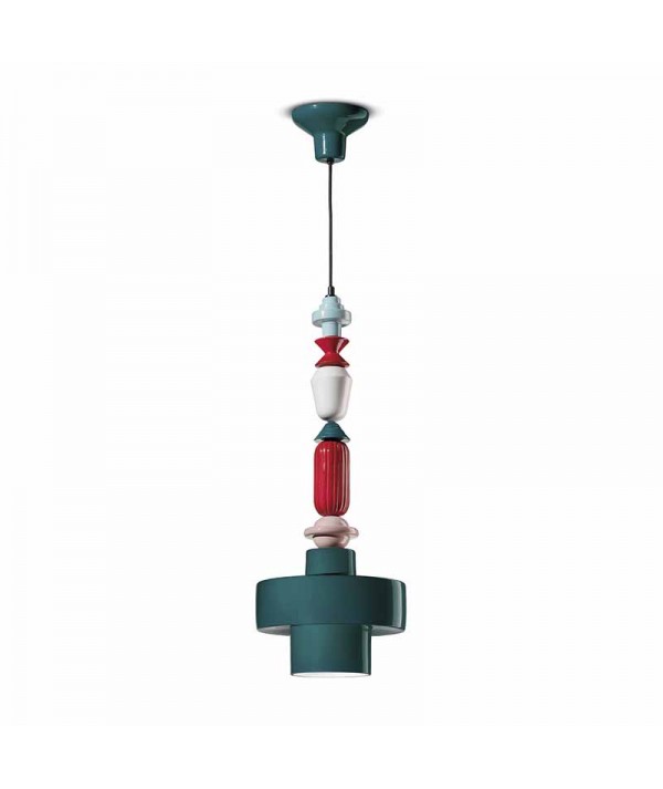 lampada a sospensione lariat di ferroluce in ceramica verde
