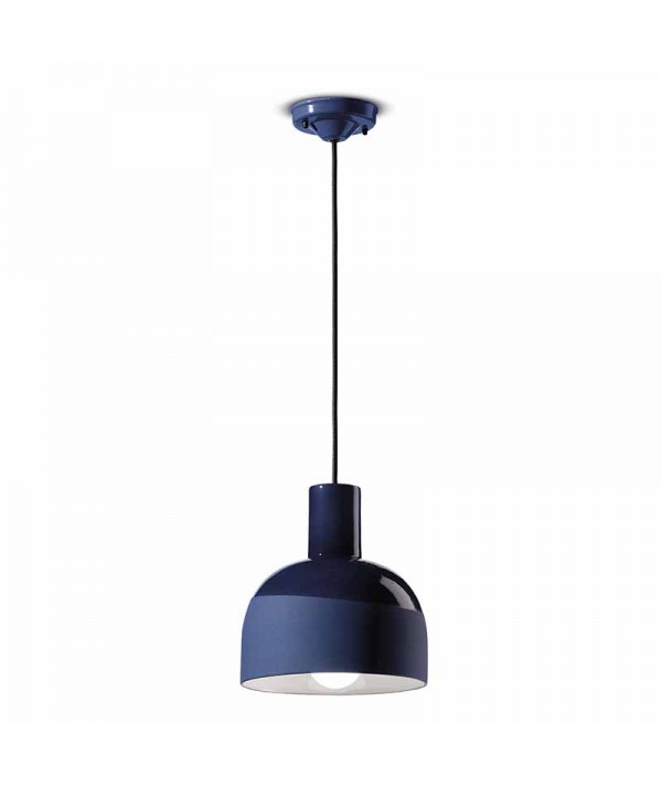 lampada a sospensione caxixi di ferroluce in ceramica blu cobalto