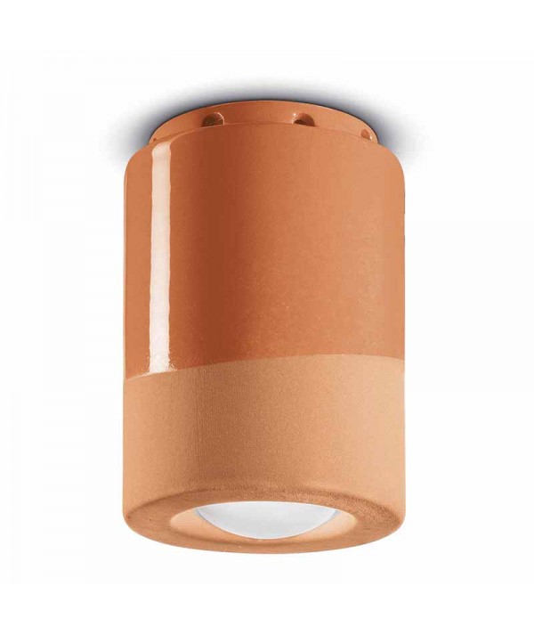 lampada a soffitto di ferroluce in ceramica arancio pesca