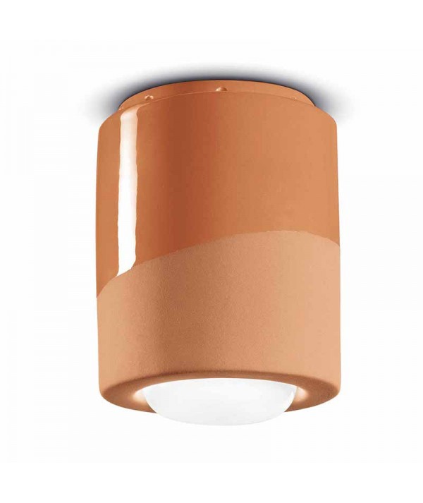 lampada a soffitto di ferroluce in ceramica arancio pesca