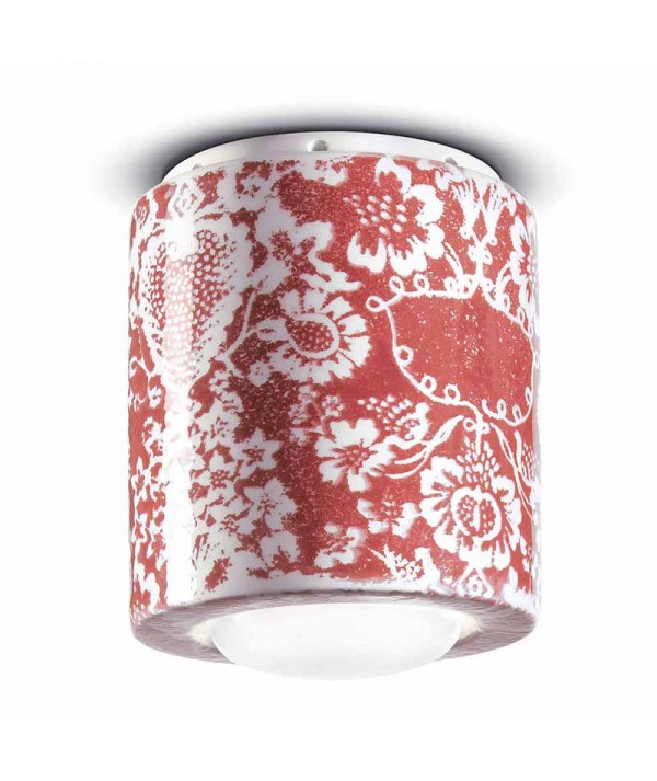 lampada a soffitto di ferroluce in ceramica decorata rosso