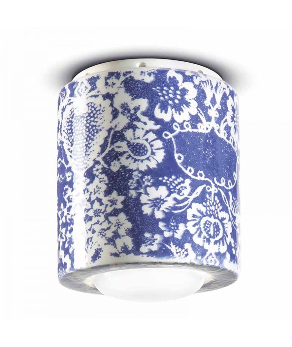 lampada a soffitto di ferroluce in ceramica decorata blu