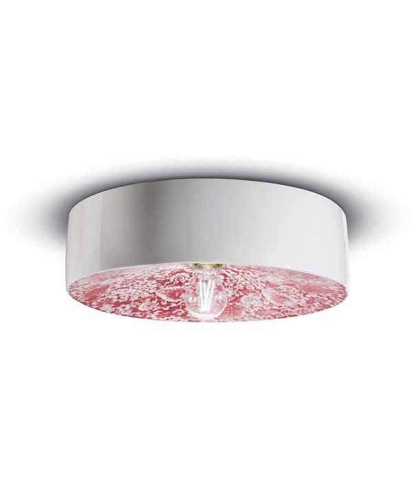 lampada a soffitto di ferroluce in ceramica decorata rossa