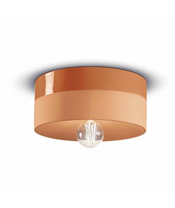 lampada a soffitto di ferroluce in ceramica arancio pesca