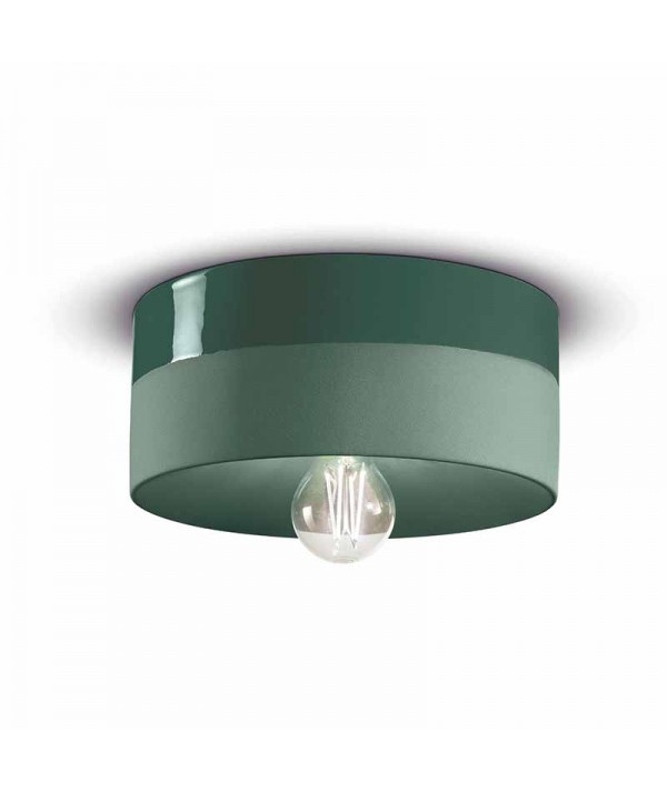 lampada a soffitto di ferroluce in ceramica verde bottiglia