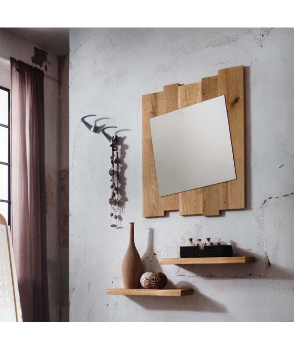 Composizione per ingresso in legno di rovere con appendiabiti e specchiera Zoe ambientata 