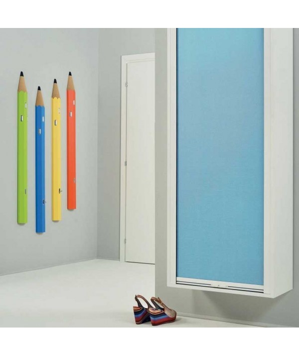 Appendiabiti Matità da parete in legno riciclato colorato  verde blu giallo arancio