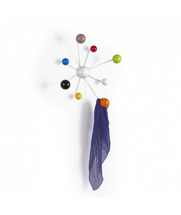 Appendiabiti a parete in metallo Globo con struttura bianco e pomelli multicolor 