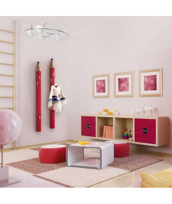 Appendiabiti Matità da parete in legno riciclato rosso