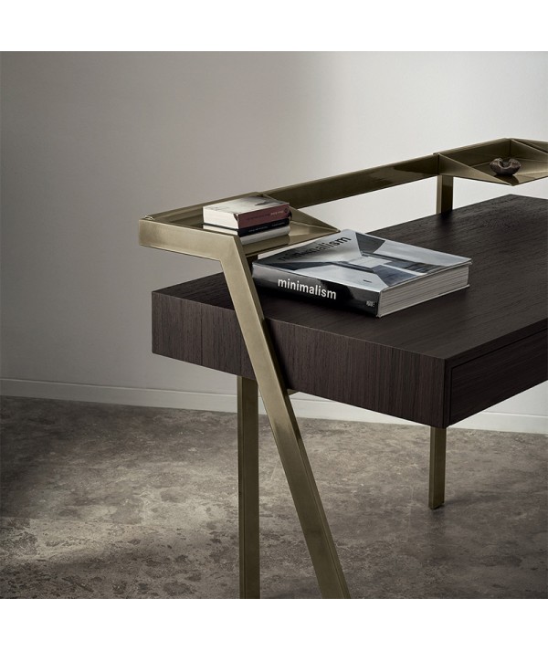 Scrittoio Zac ottone anticato e legno impiallacciato rovere spressart